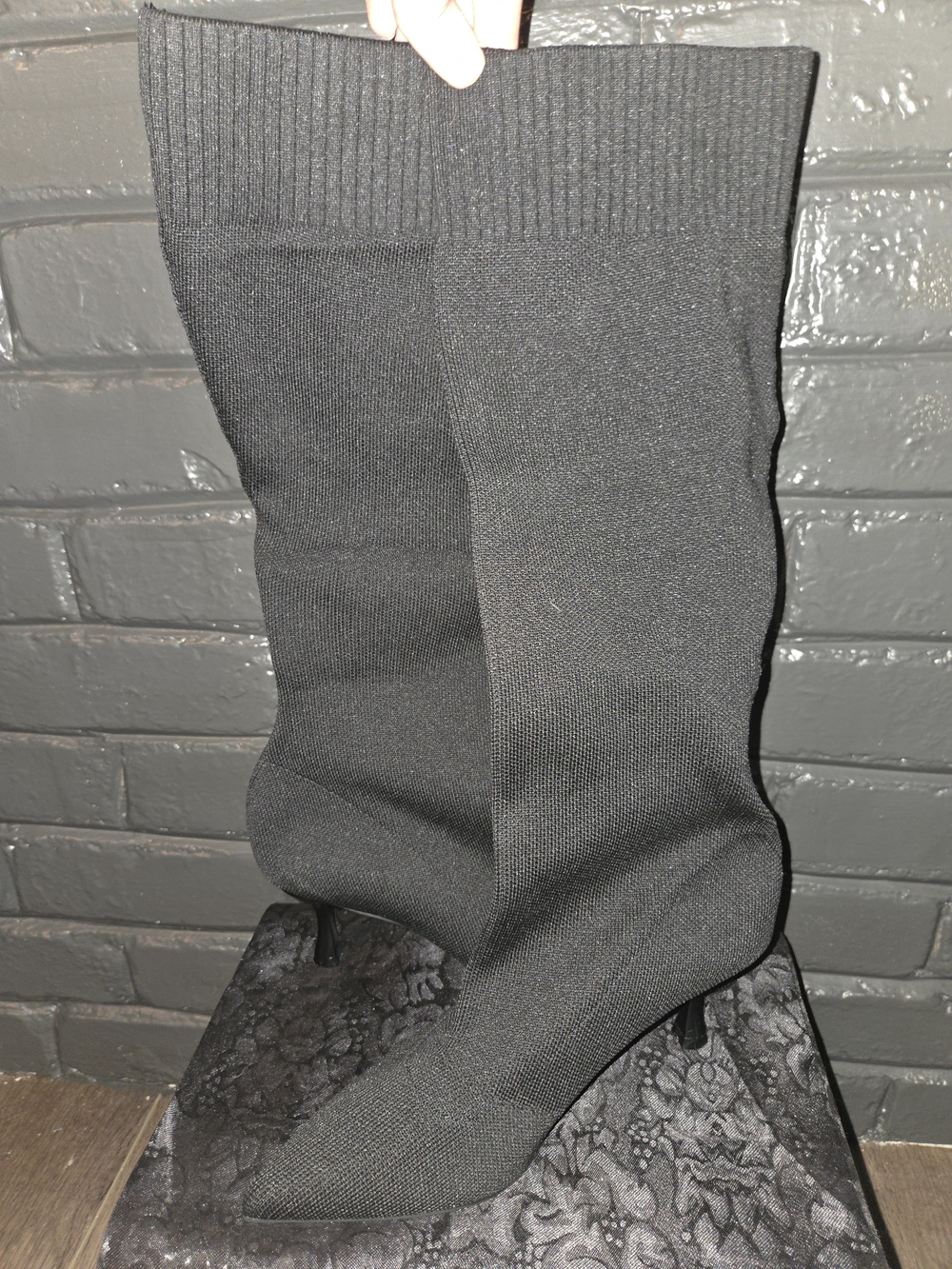 Source Unknown Black Stretch Knit Sock Boots